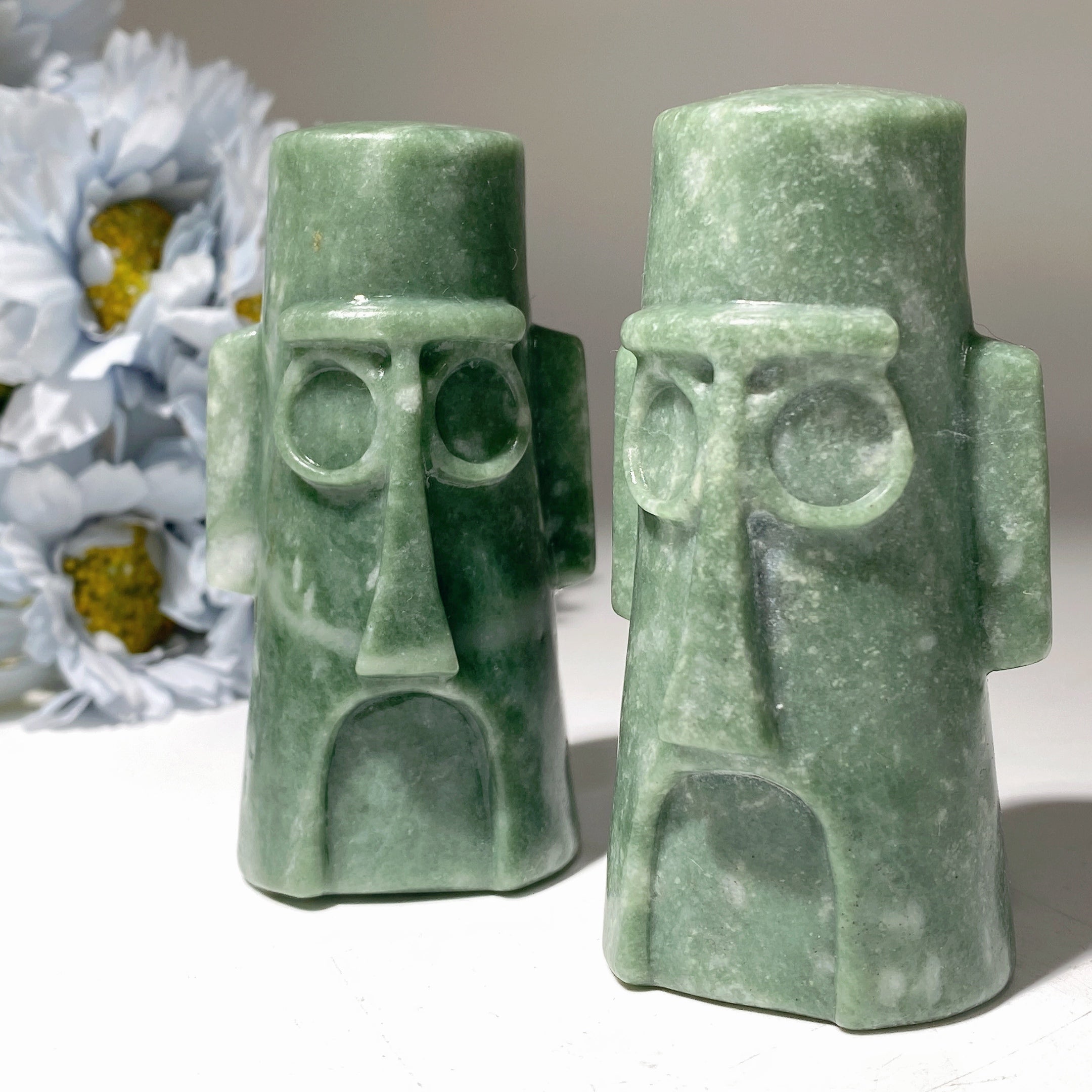 3.2 Inch Green Jade Crystal Figurine Carving for Healing