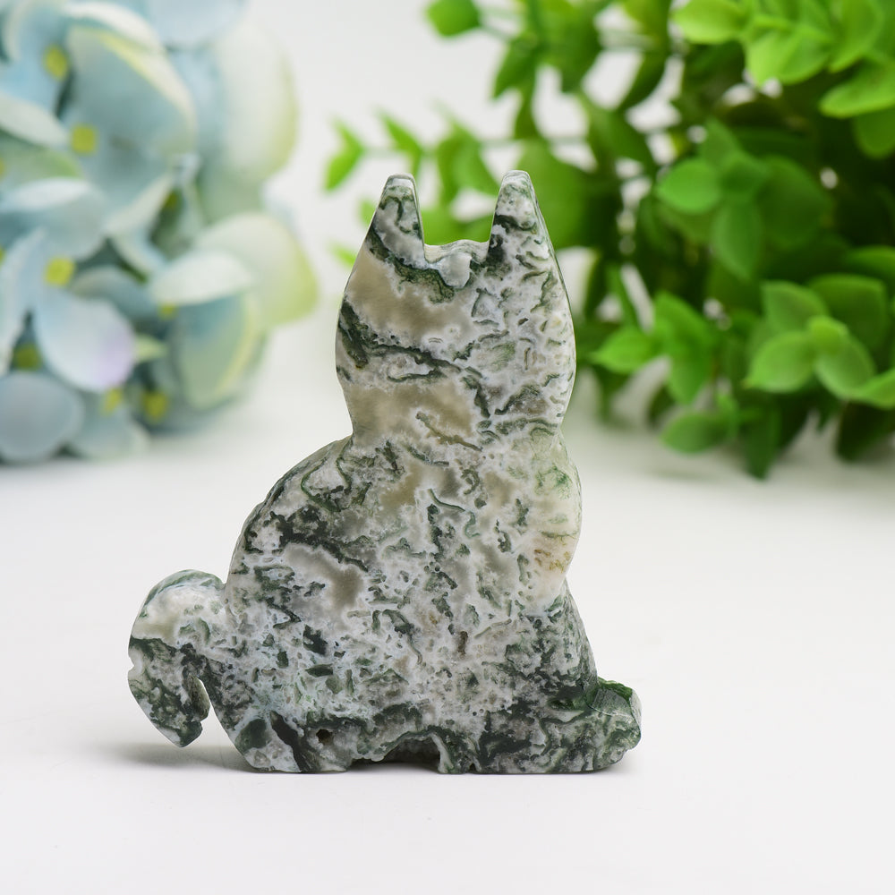 Figurine de chat en cristal d'agate mousse de 3,2 pouces