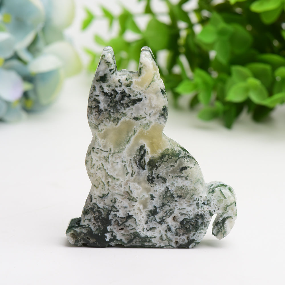 Figurine de chat en cristal d'agate mousse de 3,2 pouces