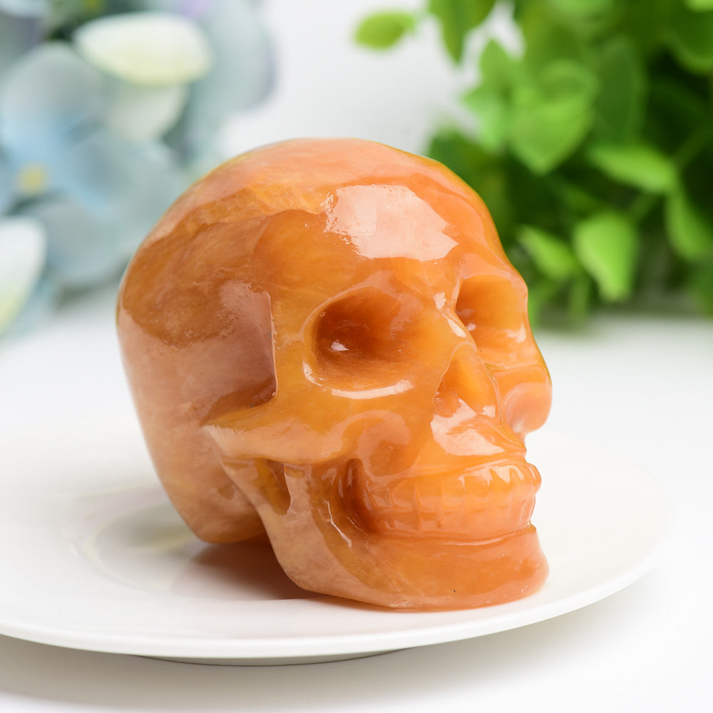 3.2 Inch Orange Calcite Skull Crystal Figurine Carving