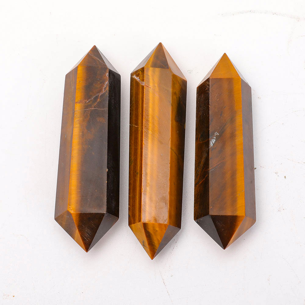 Pointes de cristal œil de tigre à double terminaison de 3,3 à 3,6 pouces