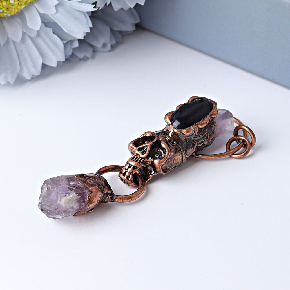 Pendentif tête de mort en obsidienne noire améthyste de 3,3 pouces