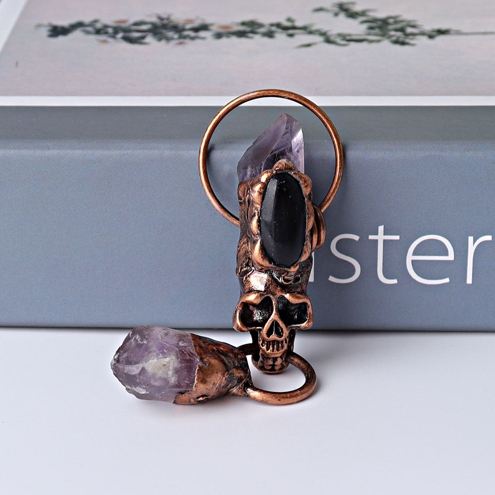 Pendentif tête de mort en obsidienne noire améthyste de 3,3 pouces