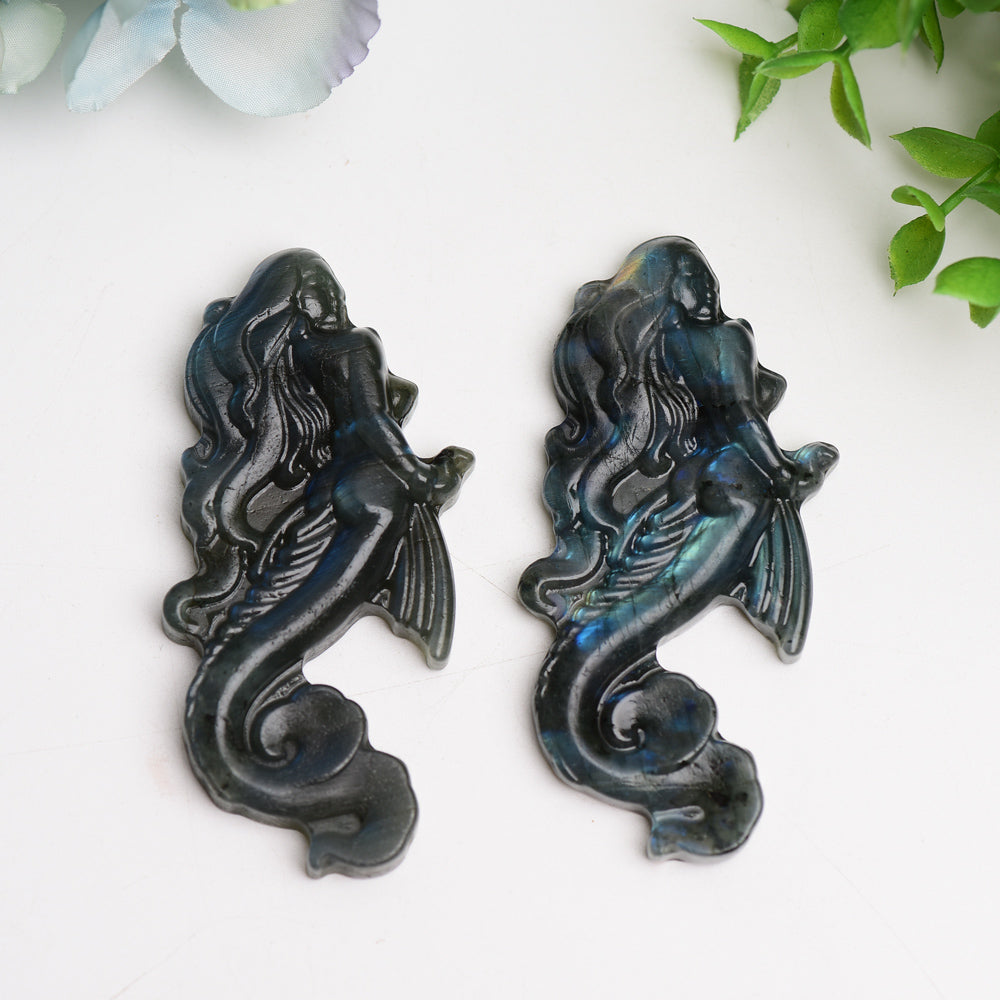 Figurine sirène en cristal de labradorite de 3,3 pouces
