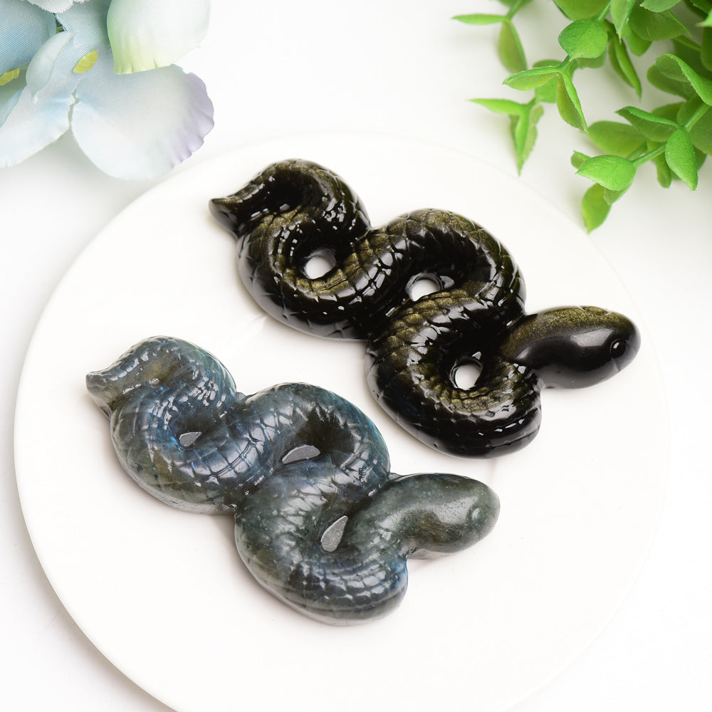 Sculpture en cristal de serpent en labradorite de 3,3 pouces
