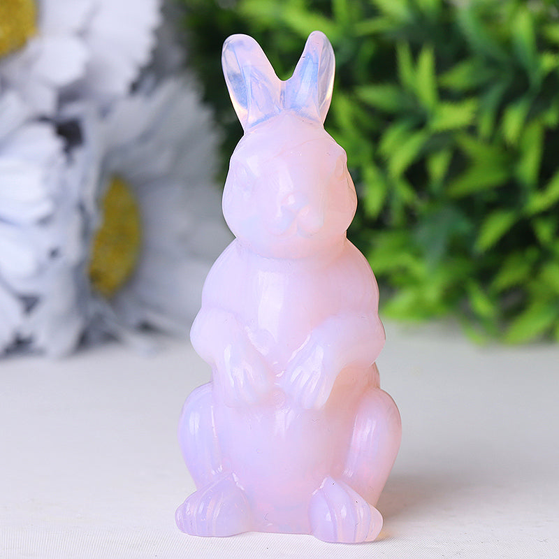 Figurine de lapin en cristal de guérison en opalite rose de 3,3 pouces