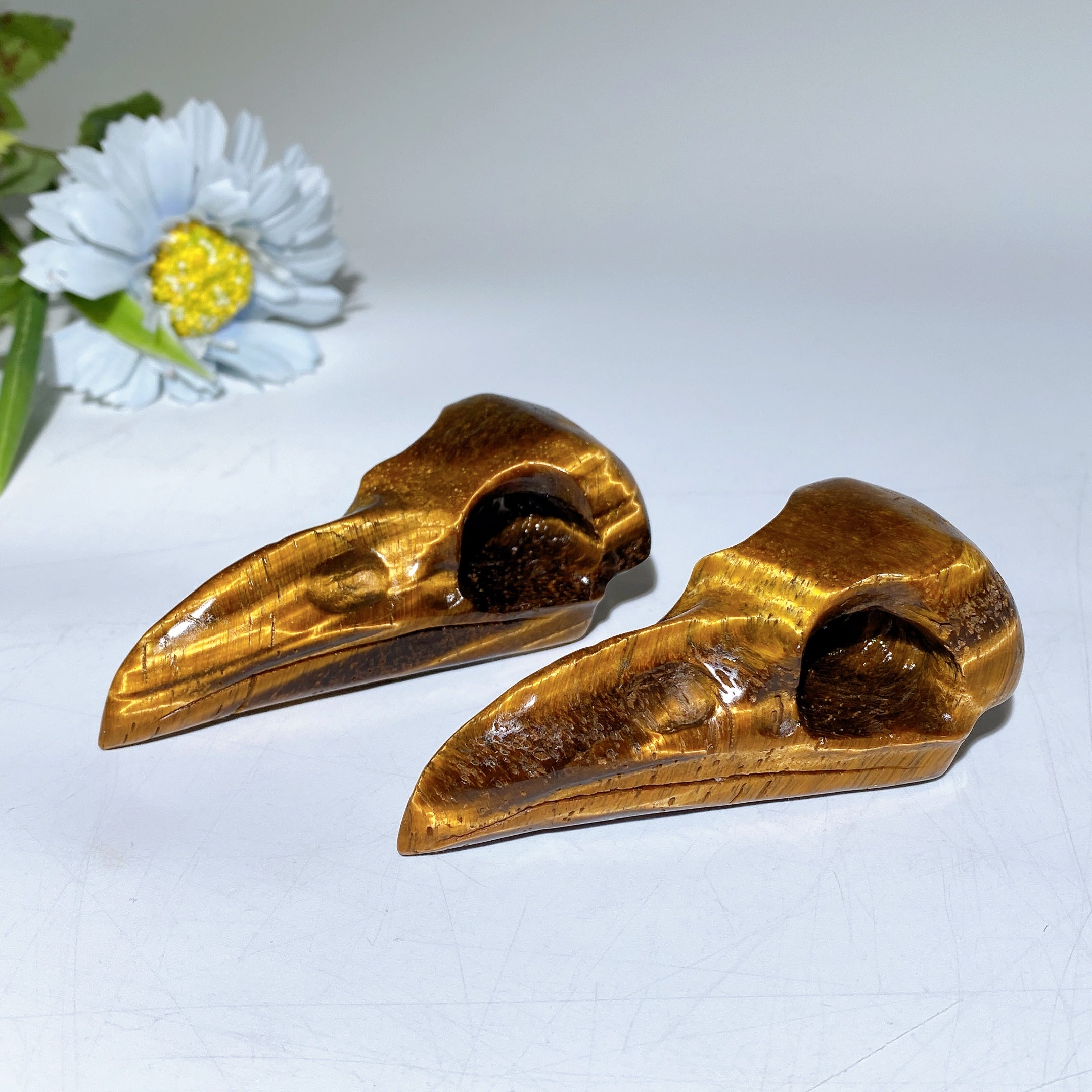 3.3 inch Yellow Tiger Eye Raven Skull Crystal Figurine for Healing
