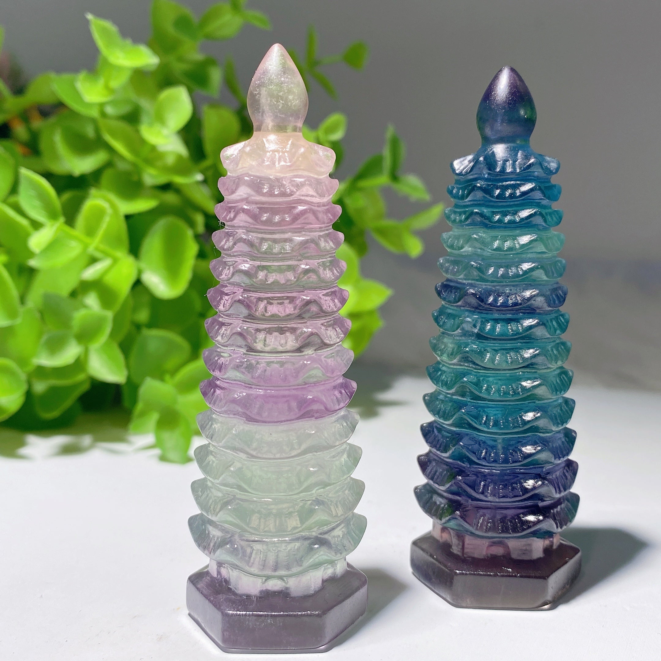 3-4.5 inch Clear Quartz Fluorite Wenchang Pagoda Crystal Figurines