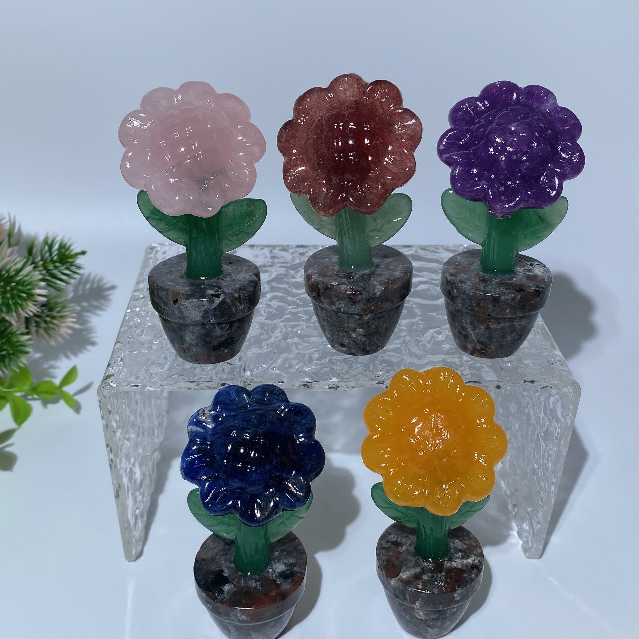 3.4 Inch Mixed Crystal Sun Flower Figurine with Yooperlite Base