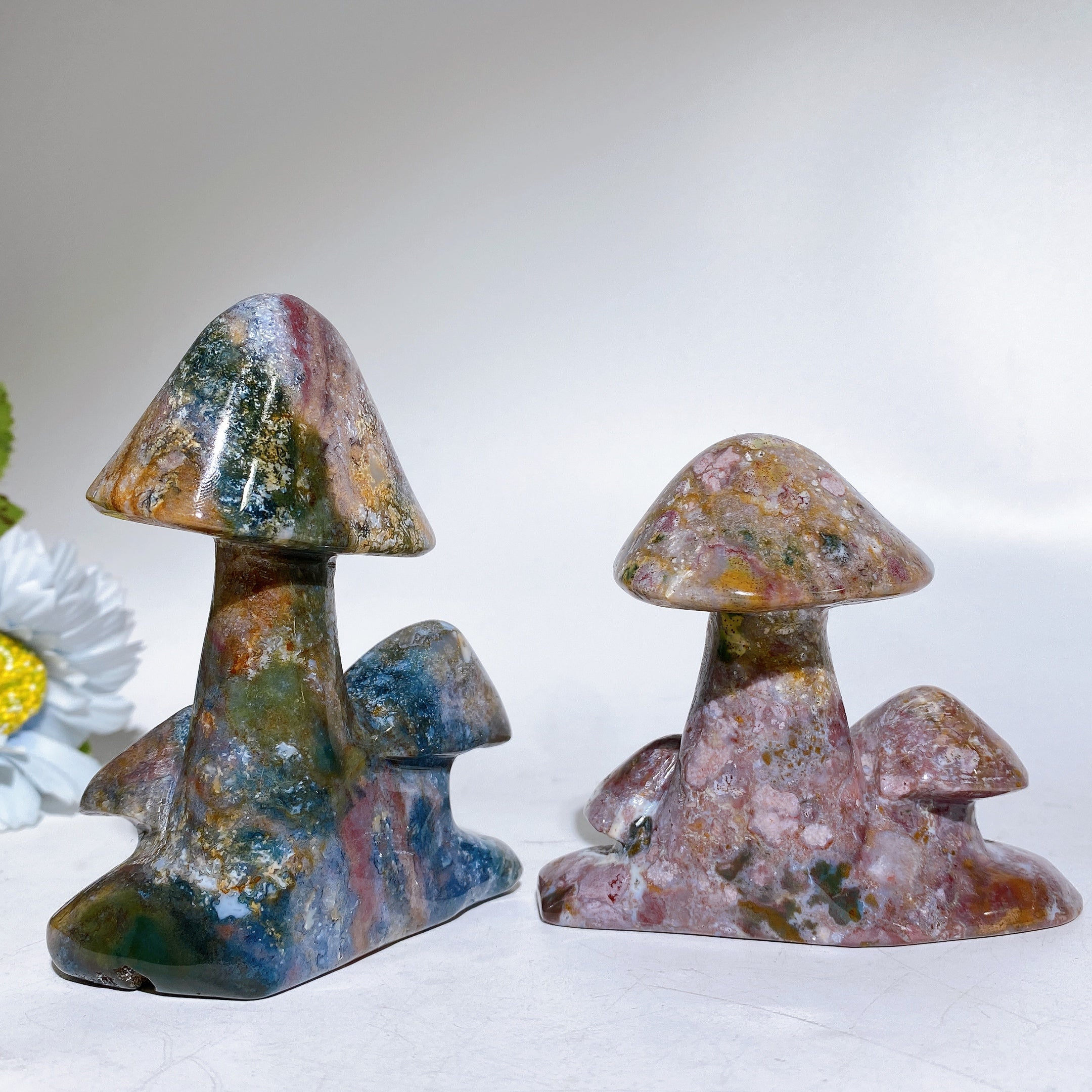 Figurine en cristal de jaspe océanique de 7,6 à 10 cm, guérison par les champignons