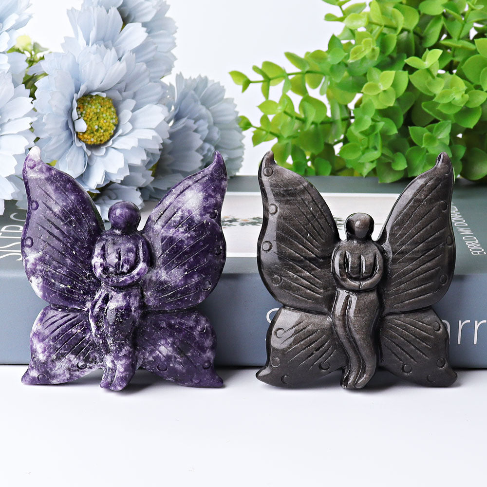 Sculpture de fée en obsidienne dorée de 3,45 pouces