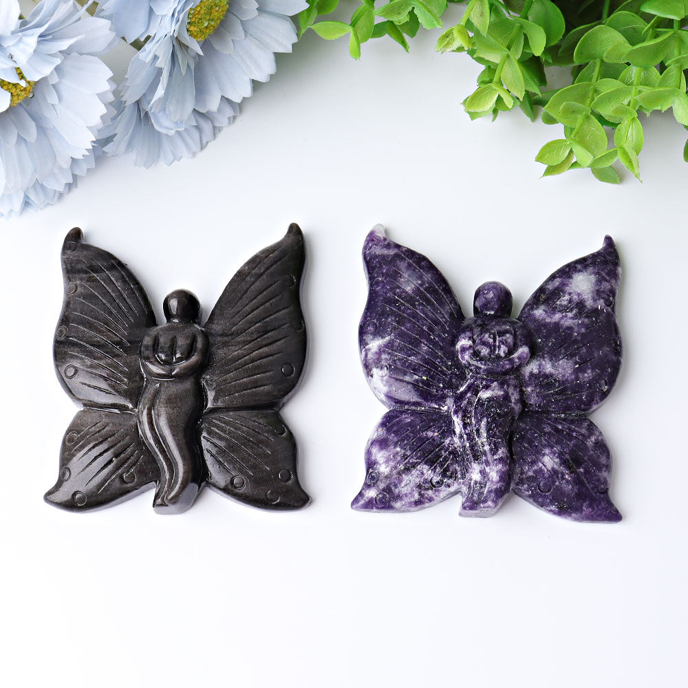 Sculpture de fée en obsidienne dorée de 3,45 pouces