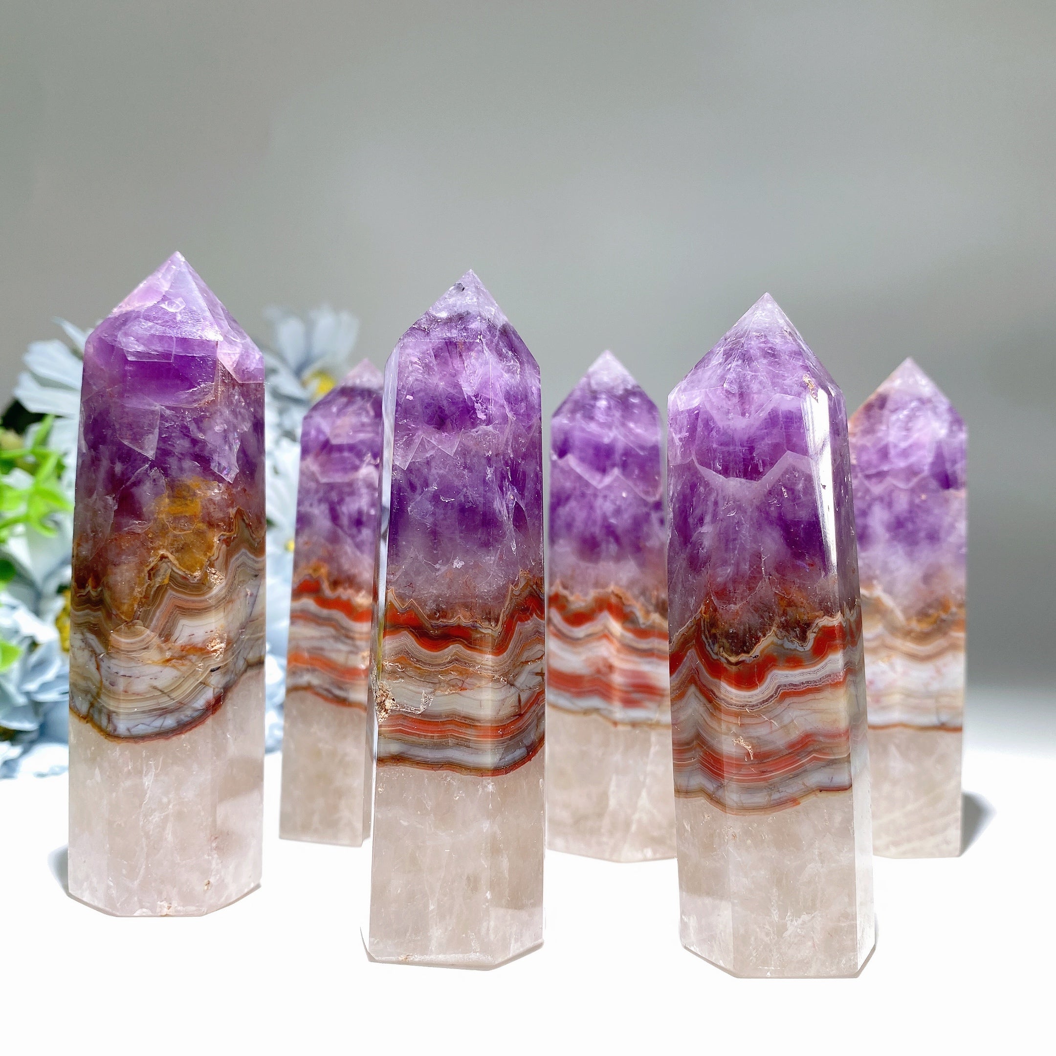 3.5"-3.8" Striped Agate and Amethyst Crystal Point