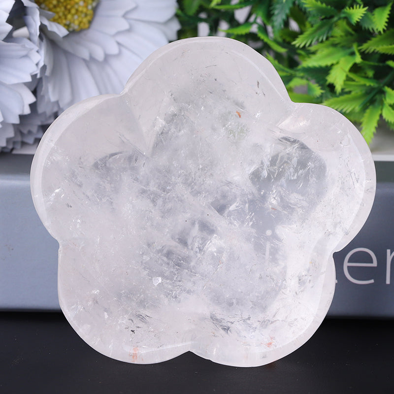 Bol en cristal de quartz transparent en forme de fleur de 3,5 à 4 pouces