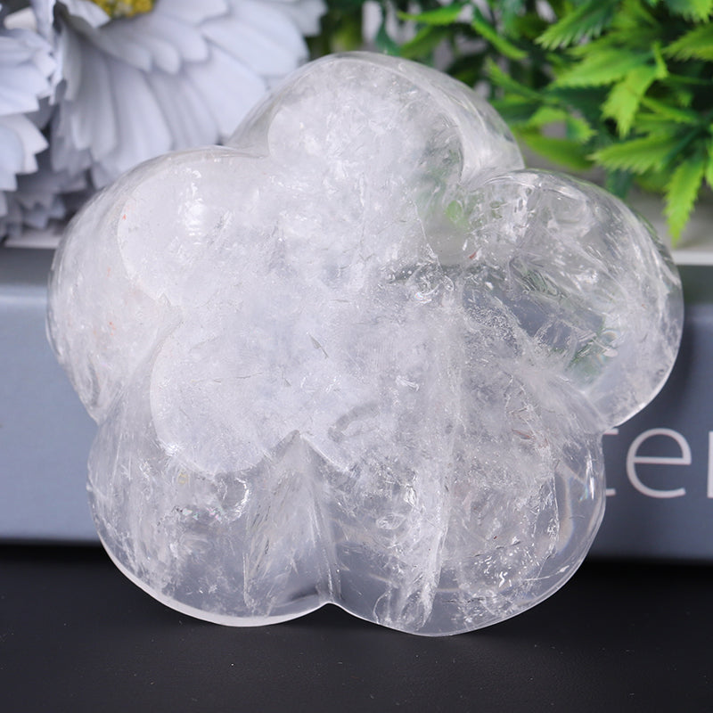 Bol en cristal de quartz transparent en forme de fleur de 3,5 à 4 pouces