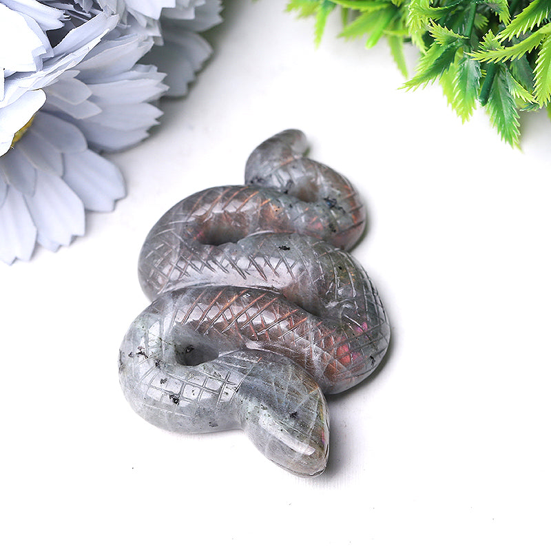 Figurine de serpent sculptée en cristal de labradorite de 3,5 pouces