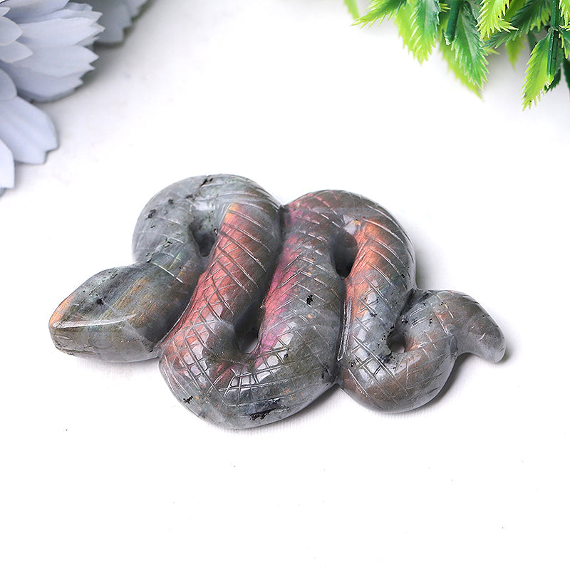 Figurine de serpent sculptée en cristal de labradorite de 3,5 pouces