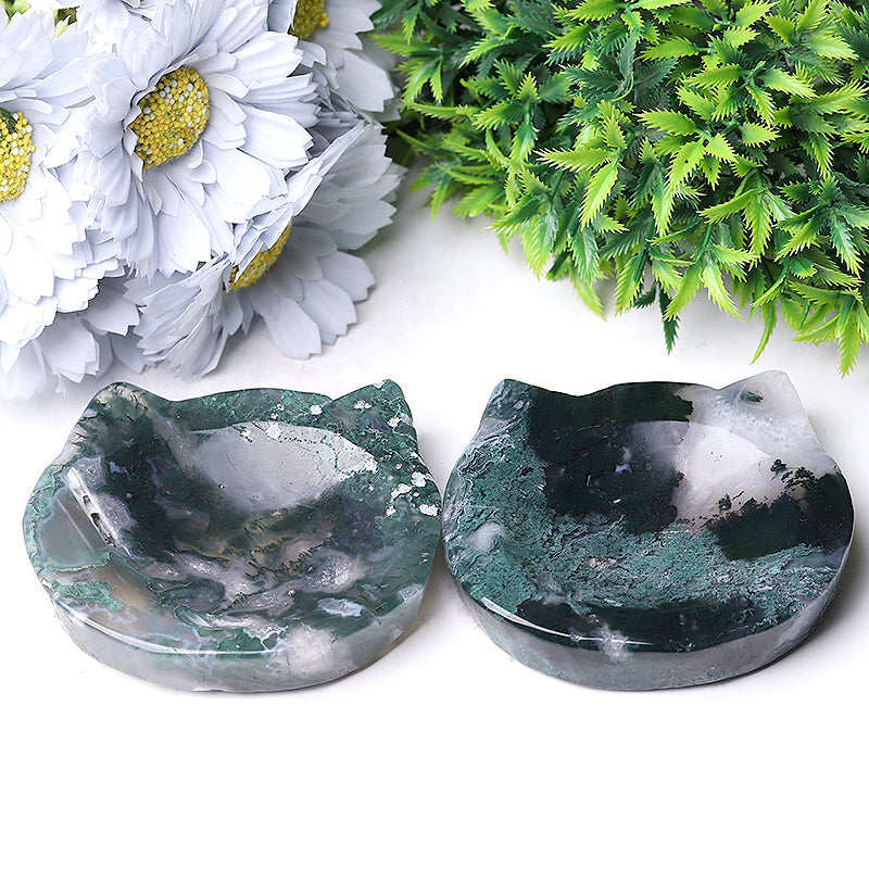 Figurine en cristal de 3,5 pouces avec tête de chat en agate mousse