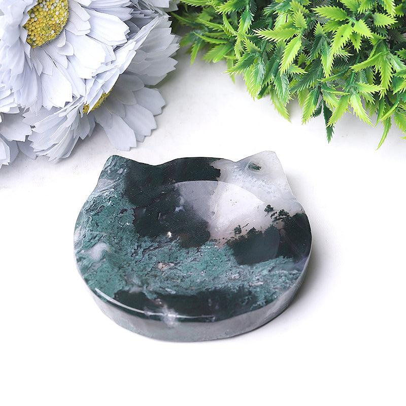 Figurine en cristal de 3,5 pouces avec tête de chat en agate mousse