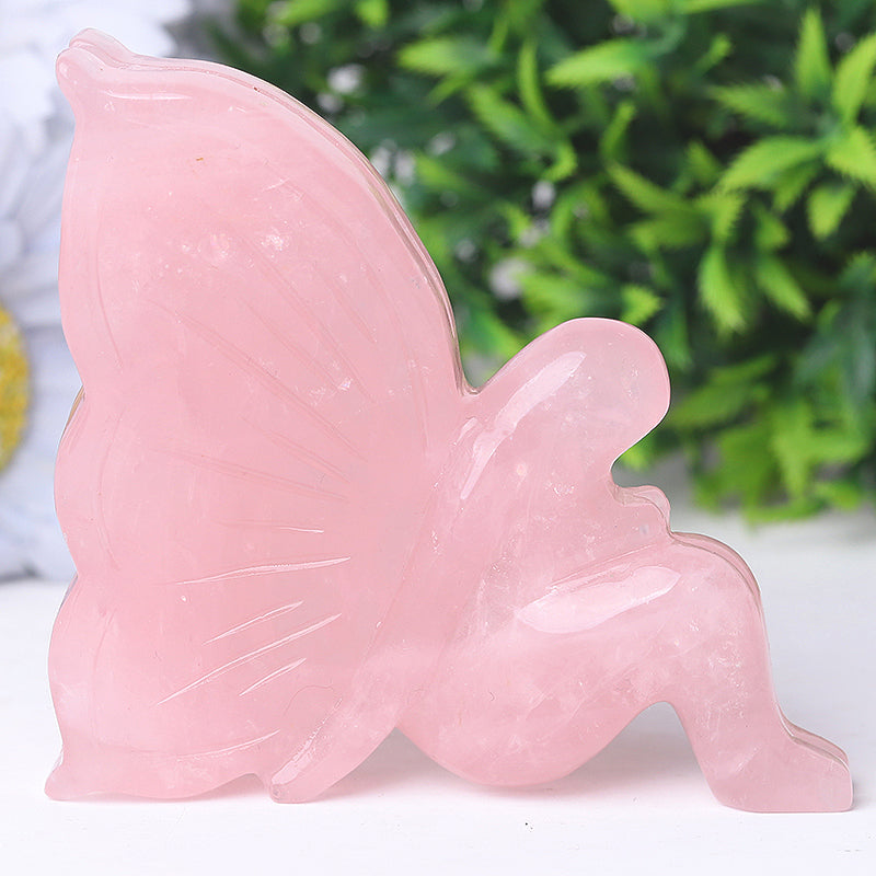 Figurine de fée en cristal de quartz rose sculptée de 3,5 pouces