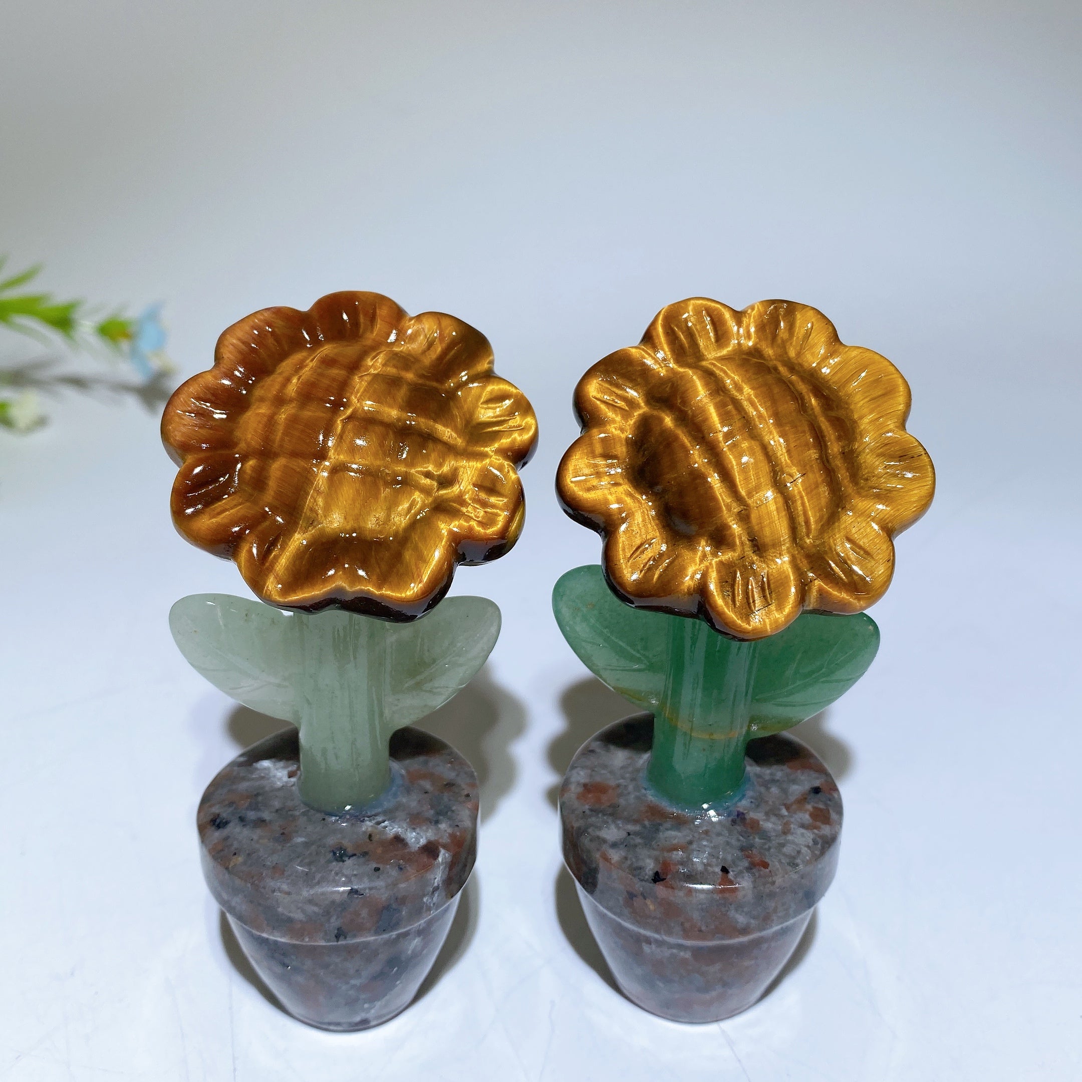 3.5" Yellow Tiger Eye & Labradorite Flower Bonsai Crystal Figurine