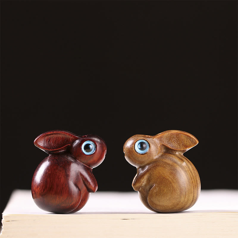 Lapin porte-bonheur en bois de santal rouge et vert, petite feuille de 3,6 cm, décoration zen