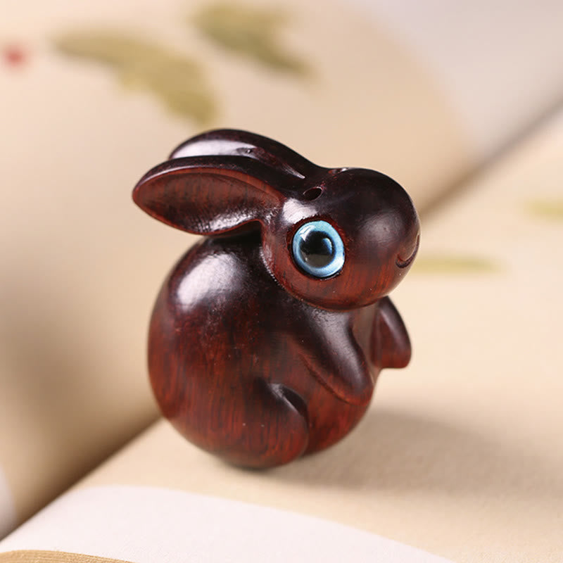 Lapin porte-bonheur en bois de santal rouge et vert, petite feuille de 3,6 cm, décoration zen
