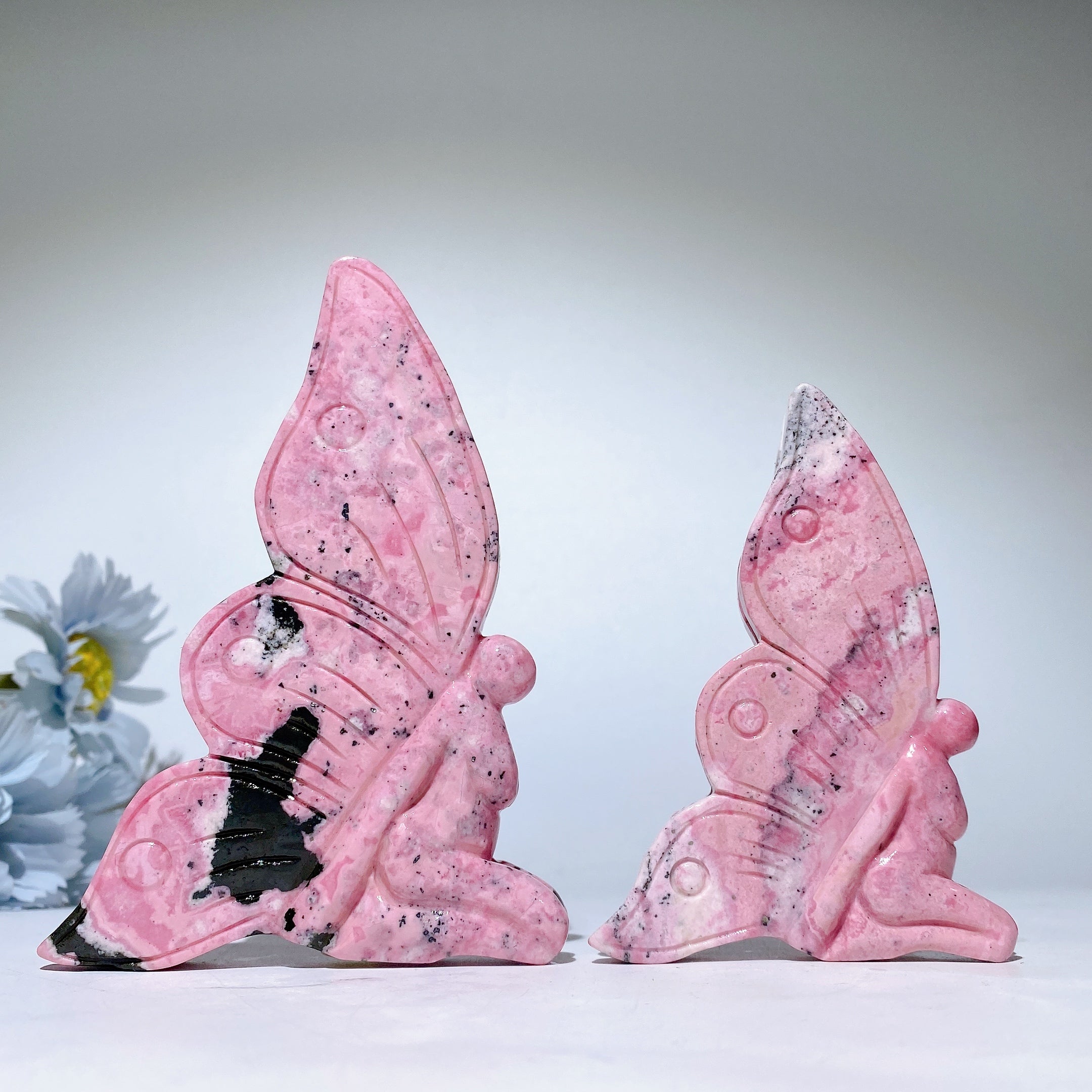 3.8"-4.8" Peru Rhodonite Butterfly Crystal Figurine for Healing