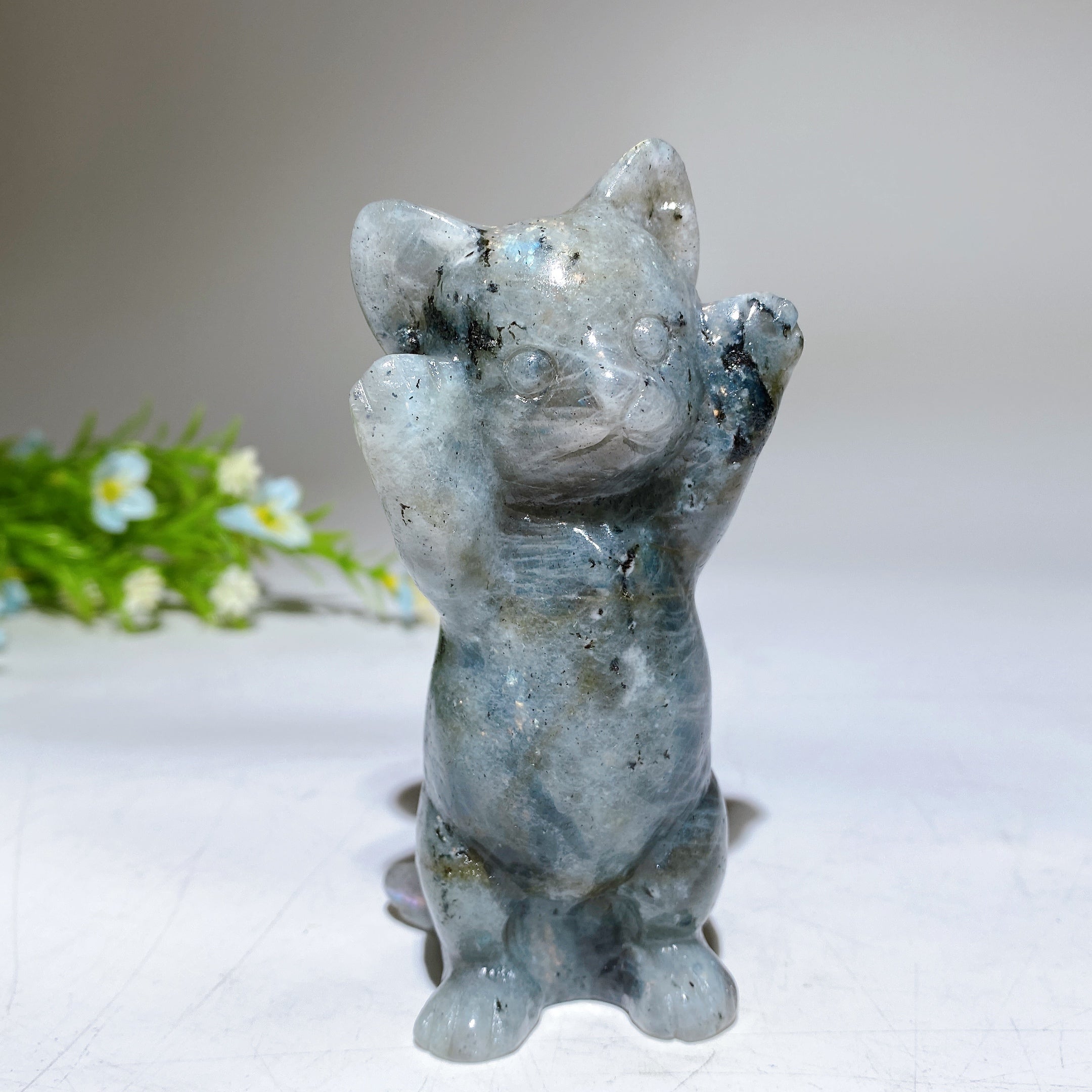 Figurine de chat en cristal de 9,7 cm | Sculpture en cristal de guérison