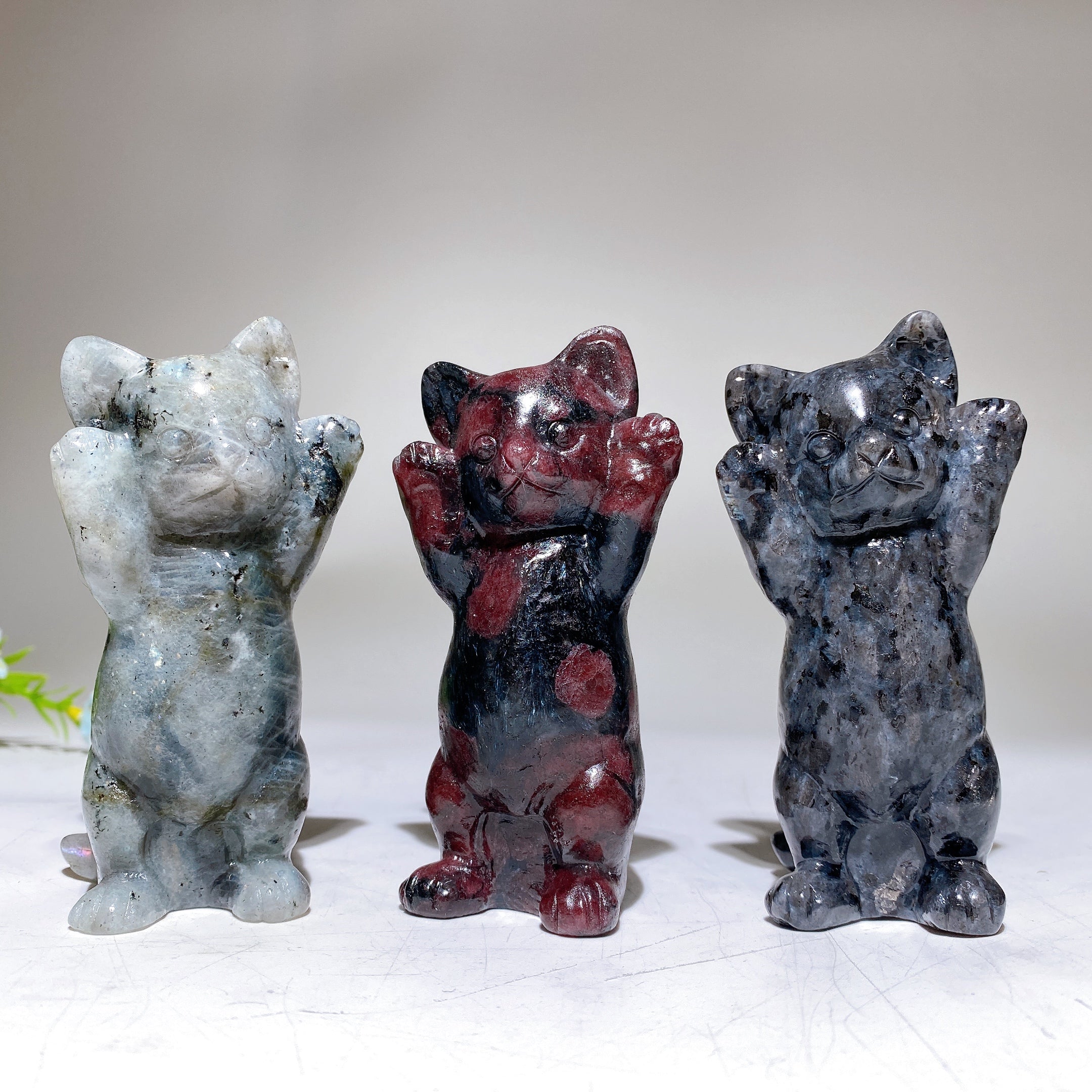 Figurine de chat en cristal de 9,7 cm | Sculpture en cristal de guérison