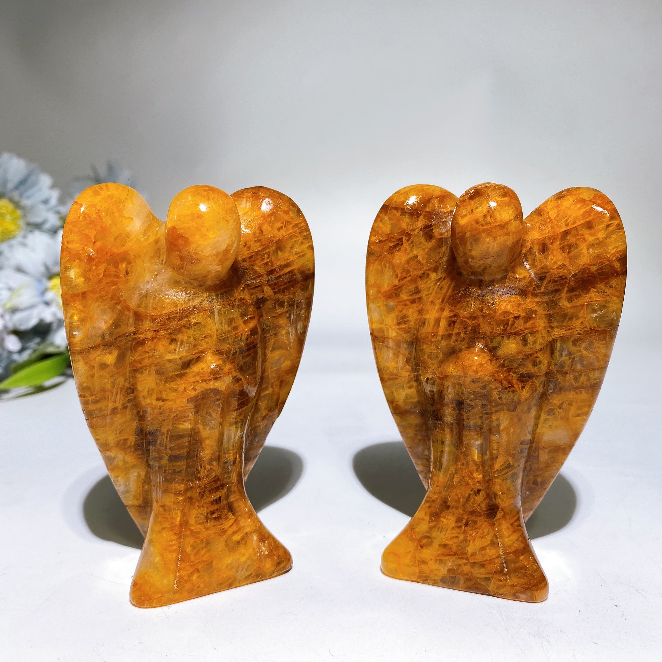 3.8 Inch Golden Healer Crystal Angel Carving for Healing
