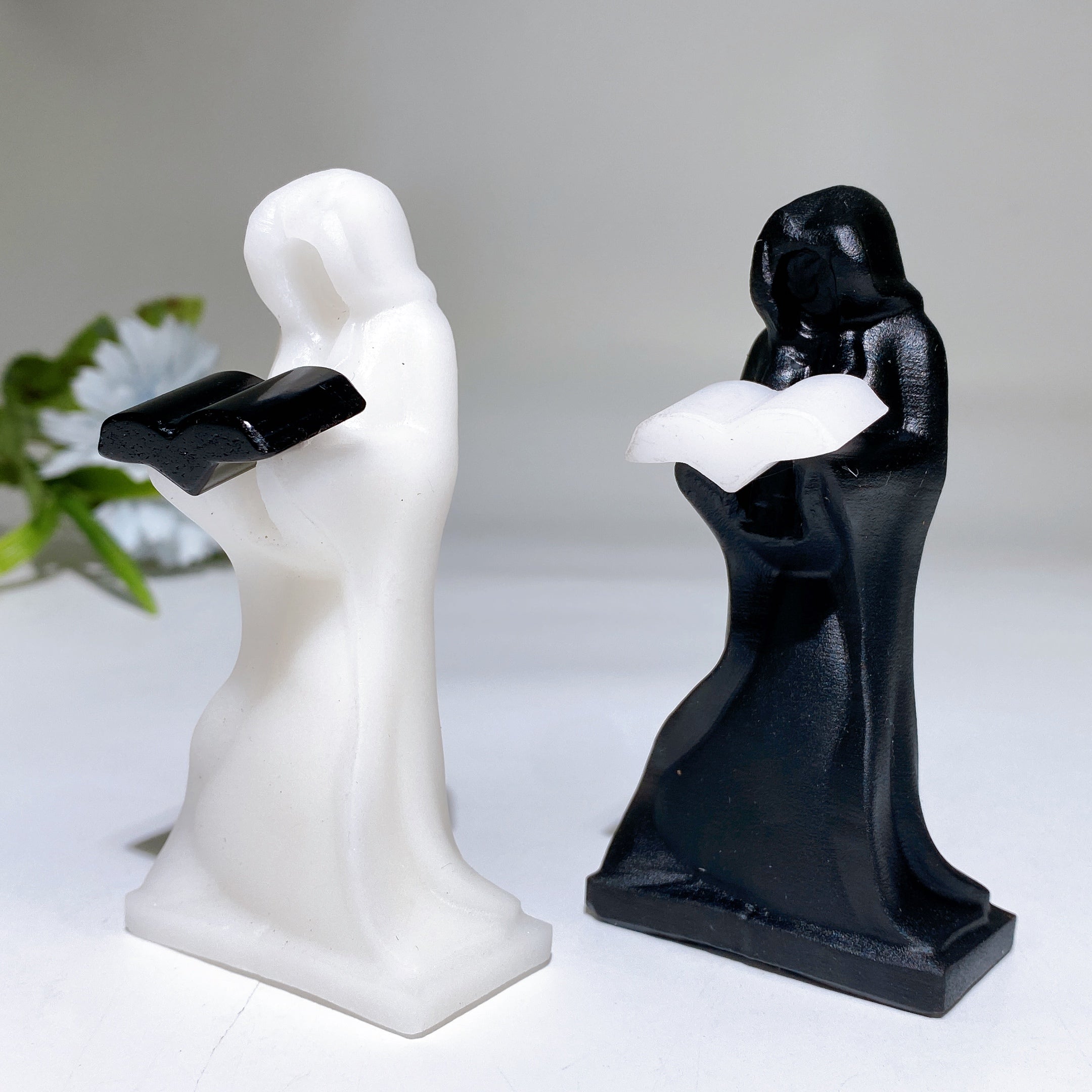3.8 inch White Jade & Black Obsidian Crystal Figurine