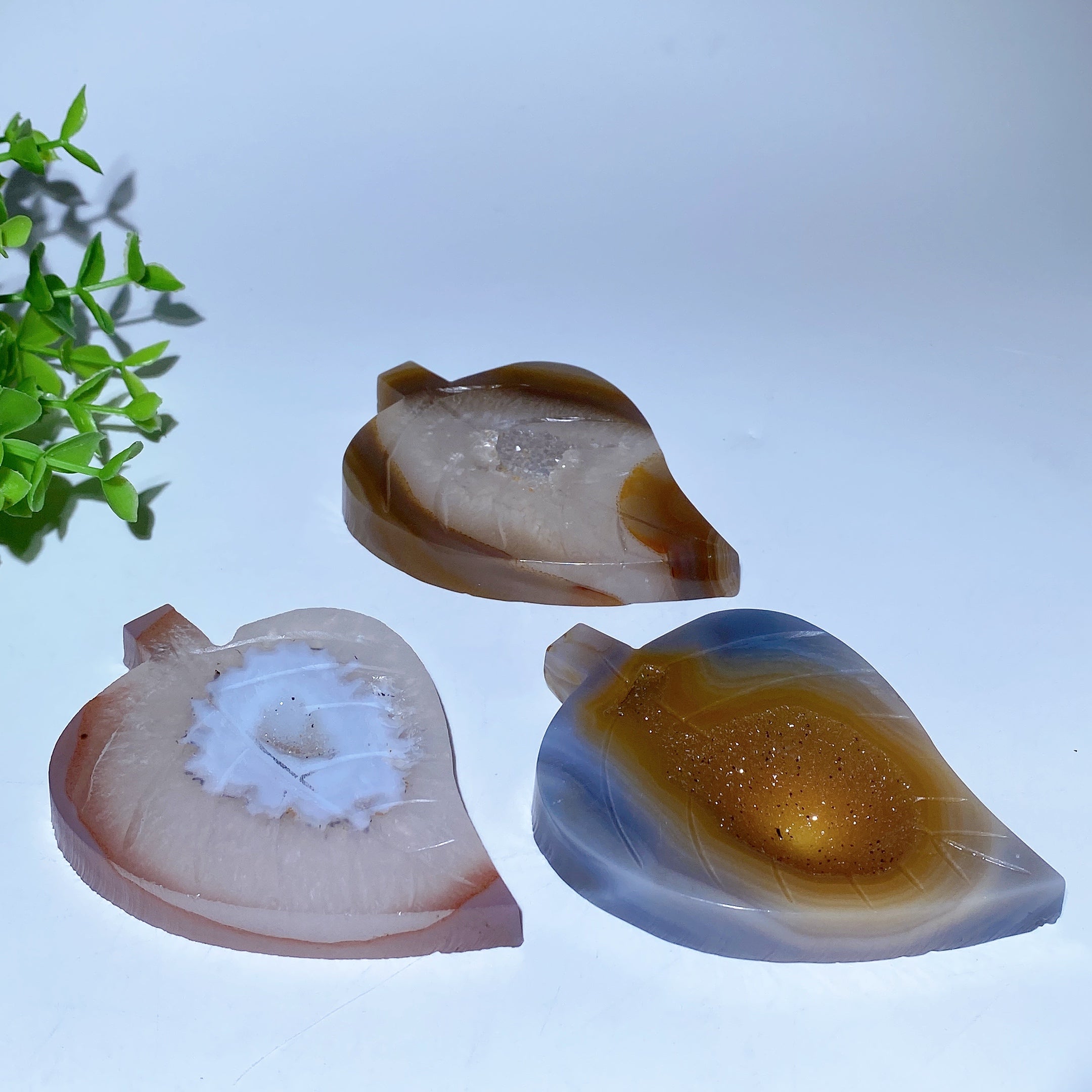 Figurine en cristal de feuille d'agate druzy de 9,9 cm pour la guérison