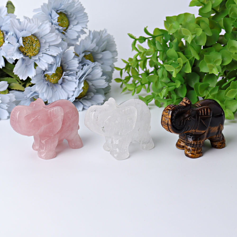 Sculptures d'éléphants en cristal de 7,6 cm pour la guérison et la sagesse