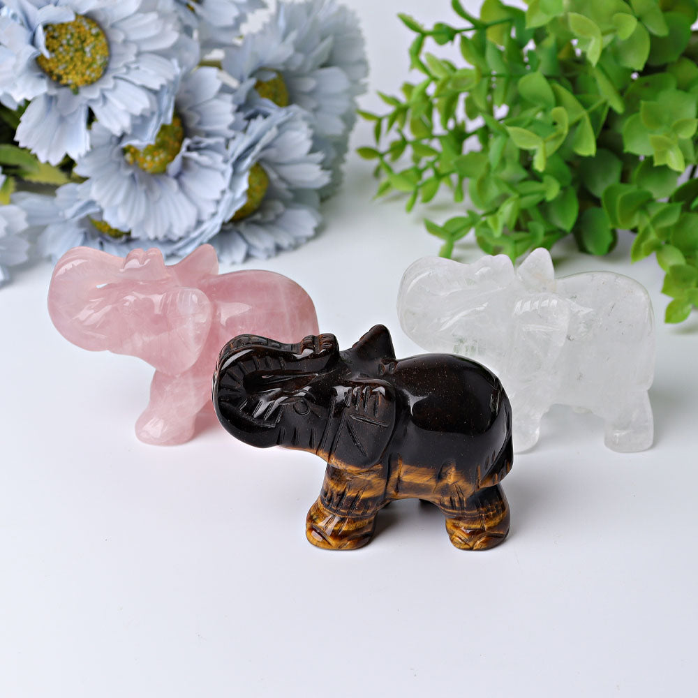 Sculptures d'éléphants en cristal de 7,6 cm pour la guérison et la sagesse