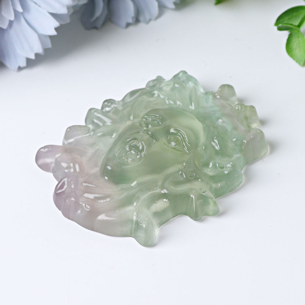 Sculpture en cristal de méduse en fluorite de 3 pouces