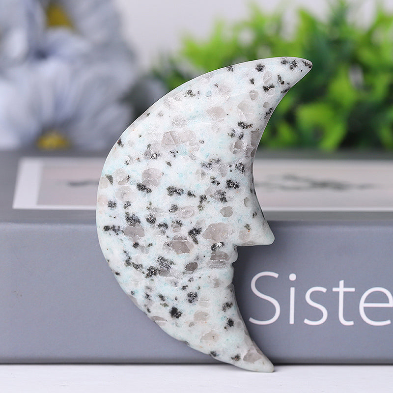 Figurine sculptée en cristal de lune Kiwi Jasper de 7,6 cm