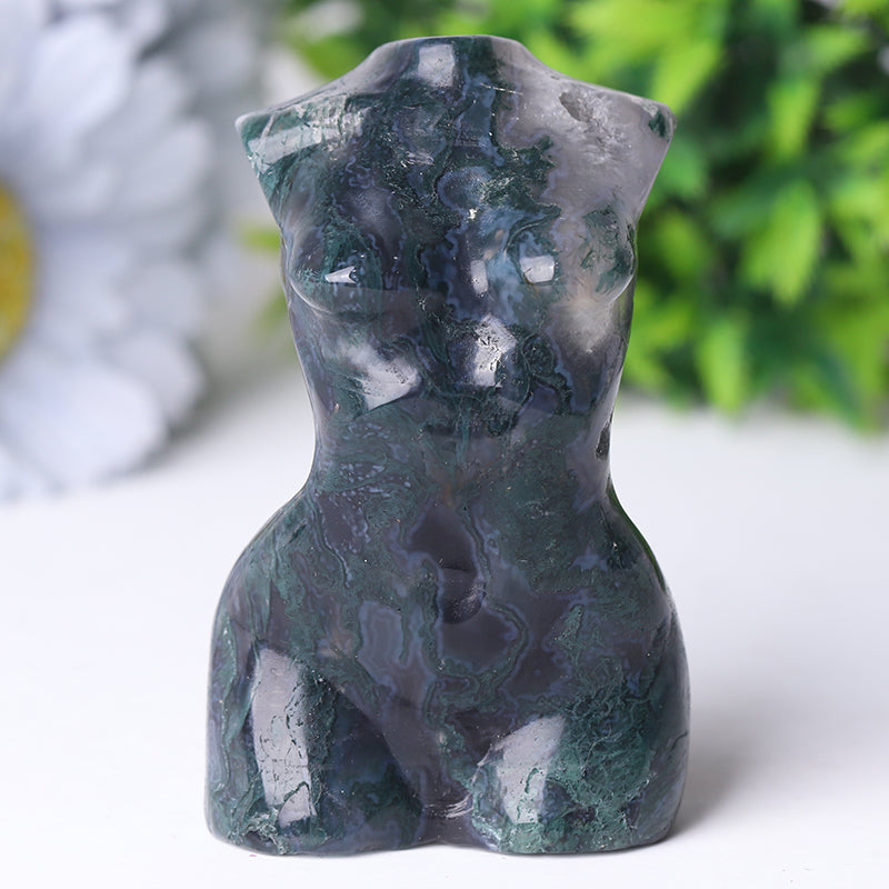 3-Inch Moss Agate Crystal Figurine Carving for Healing