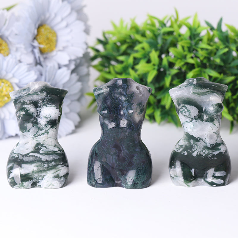 3-Inch Moss Agate Crystal Figurine Carving for Healing