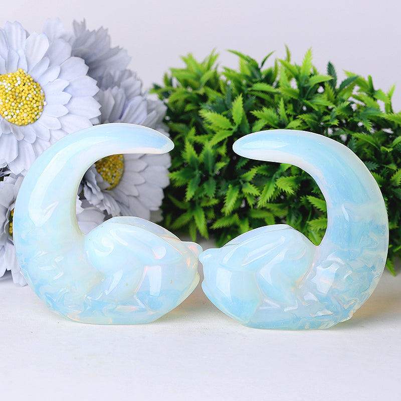 Figurine sculptée en cristal de lapin lune en opalite de 7,6 cm