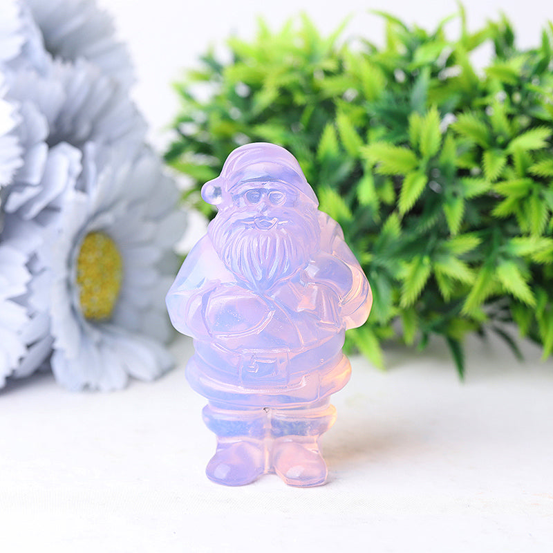Figurine de Père Noël en cristal d'opalite rose de 3 pouces