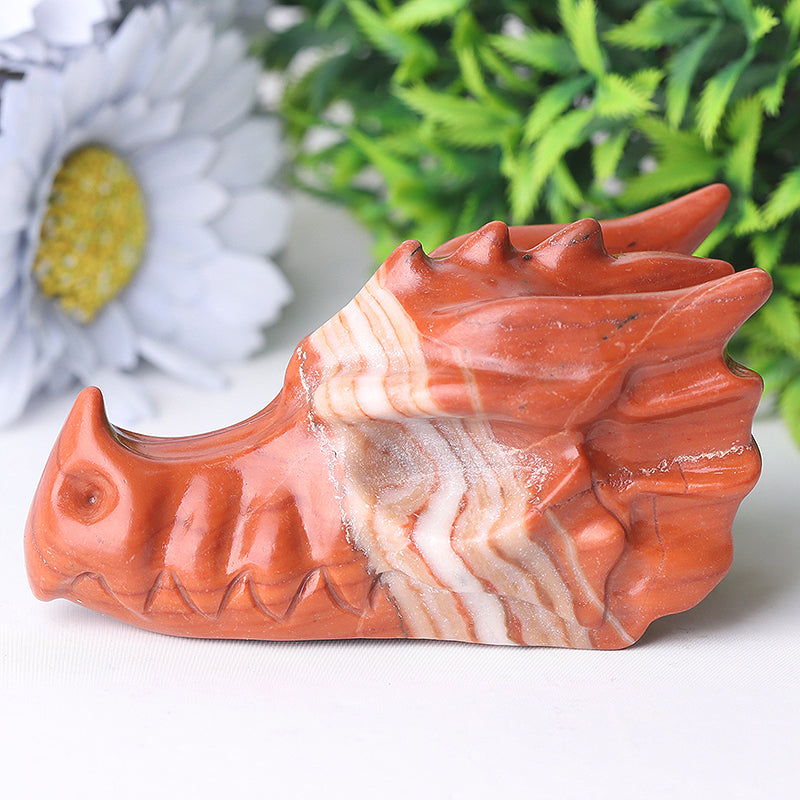 Sculpture en cristal de dragon en jaspe rouge de 3 pouces