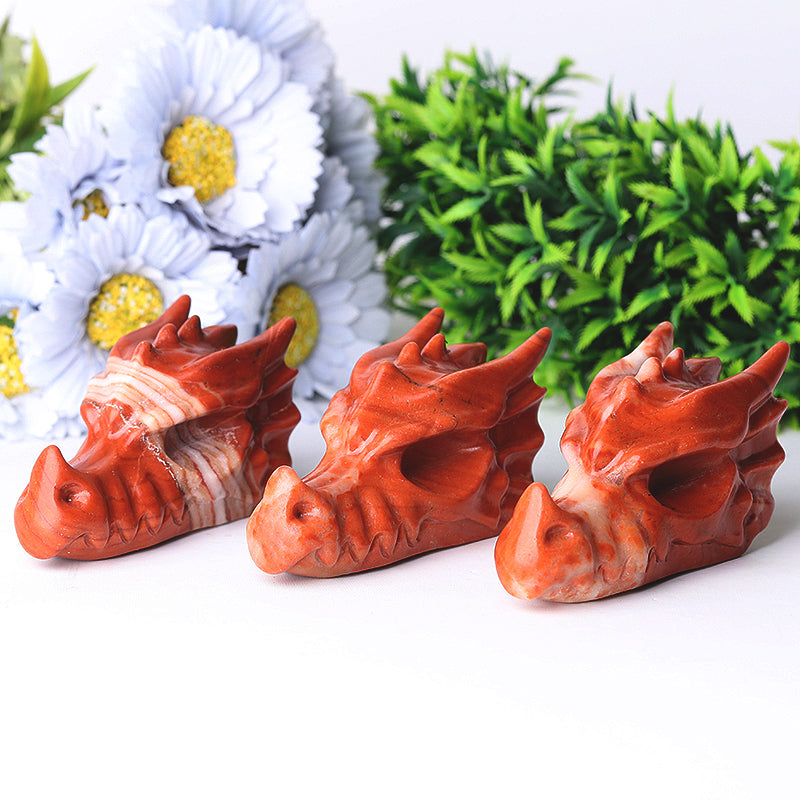 Sculpture en cristal de dragon en jaspe rouge de 3 pouces