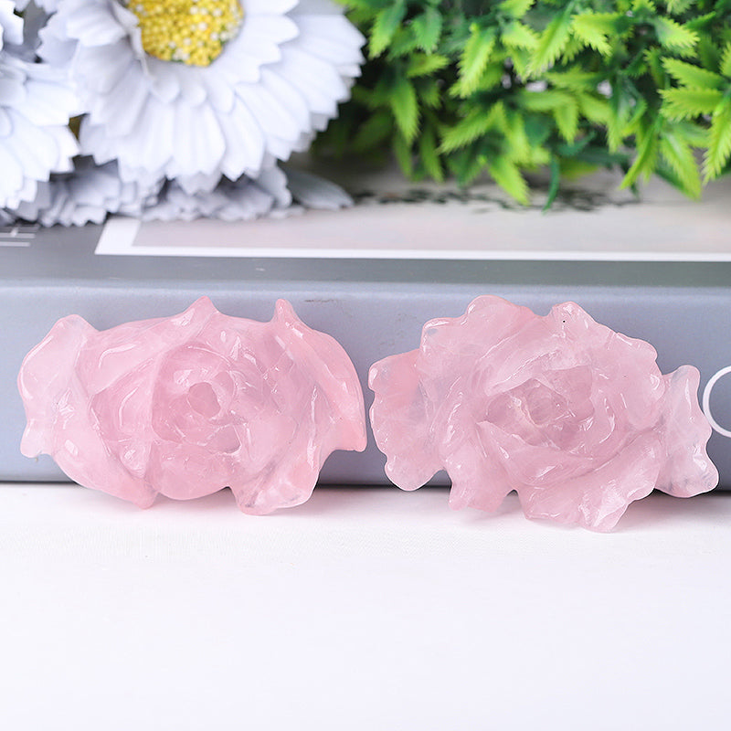 Sculpture en cristal de pivoine en quartz rose de 7,6 cm