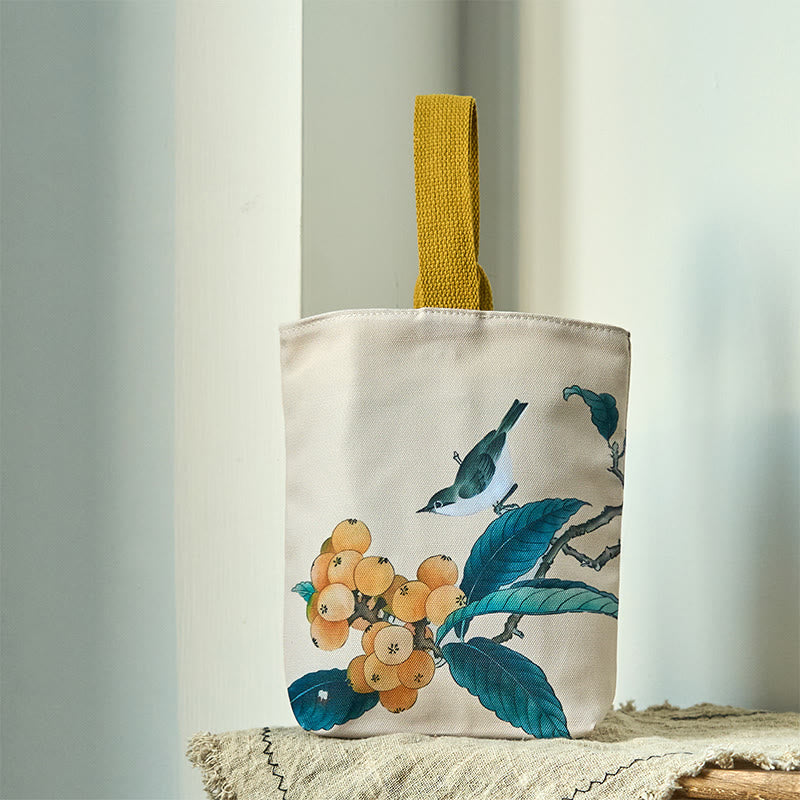 Loquat Bird Canvas Handbag | Spiritual Accessories 15cm