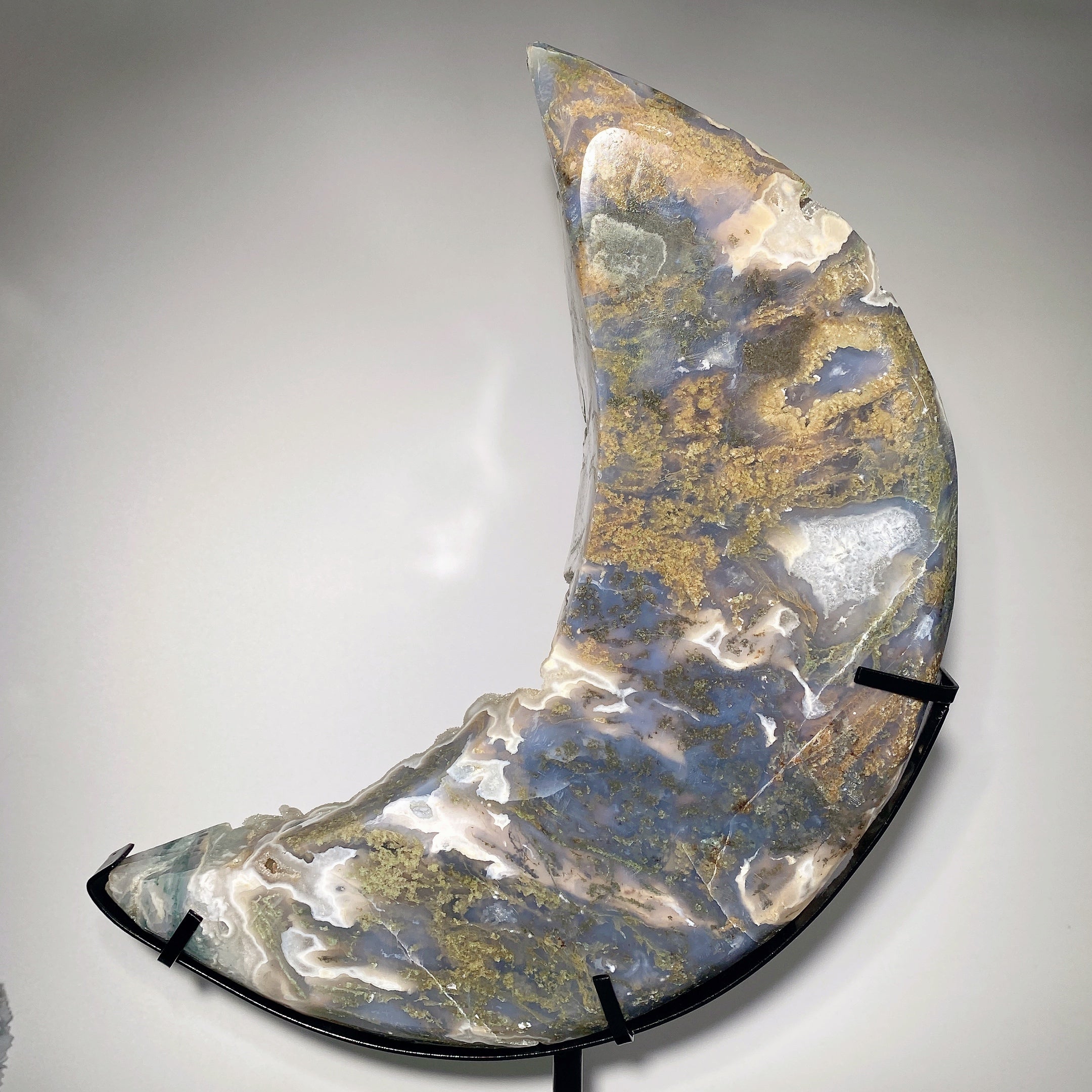 Agate mousse druzy de 30 cm, sculpture en cristal de lune pour la guérison