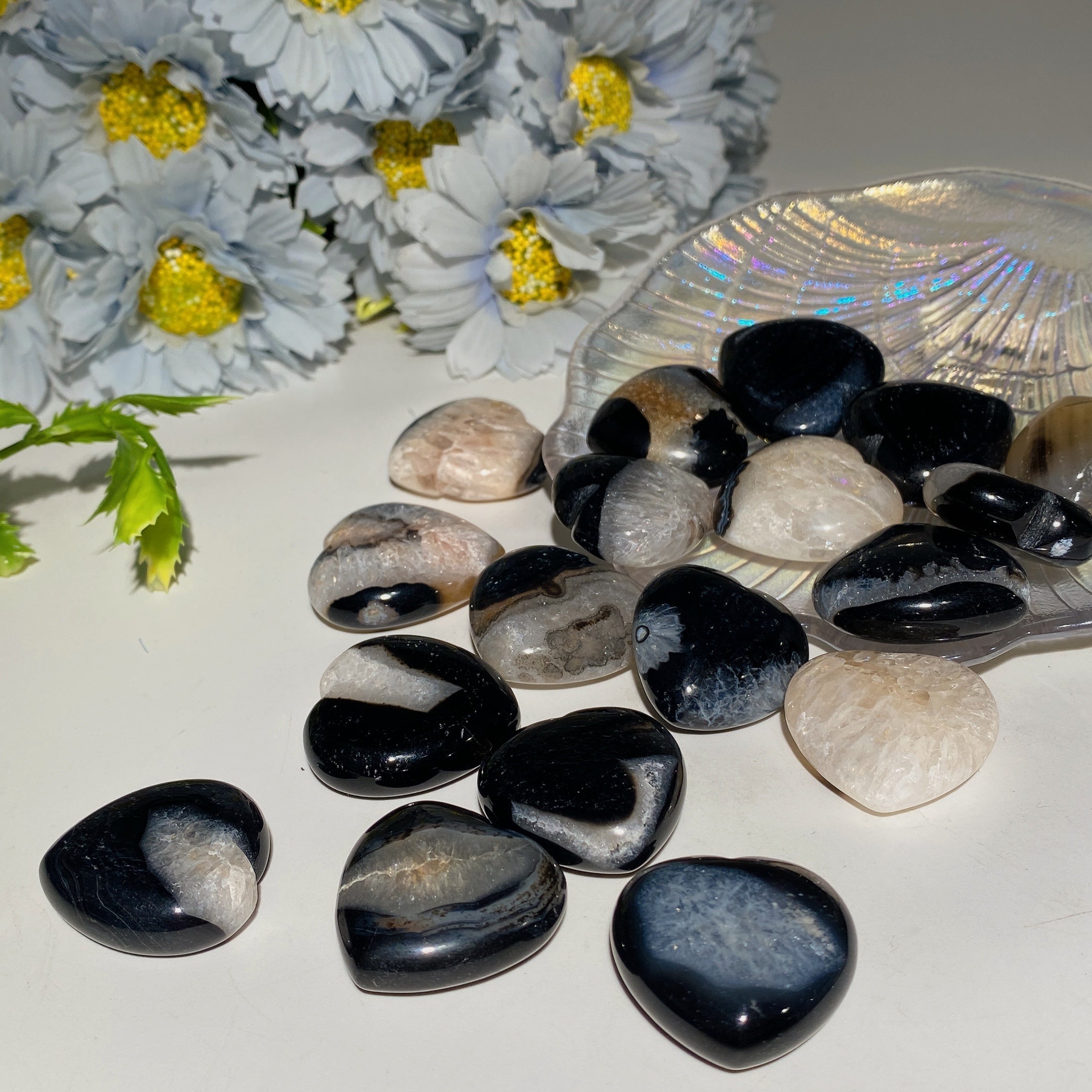 30mm Carnelian & Black Agate Crystal Hearts for Healing