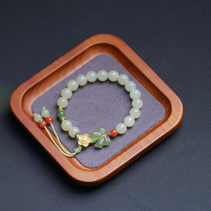 Bracelet porte-bonheur papillon en jade en argent sterling 925