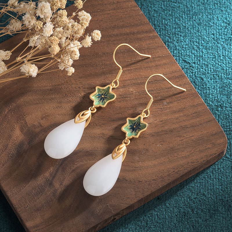Boucles d'oreilles pendantes en jade blanc pour la protection et le bonheur