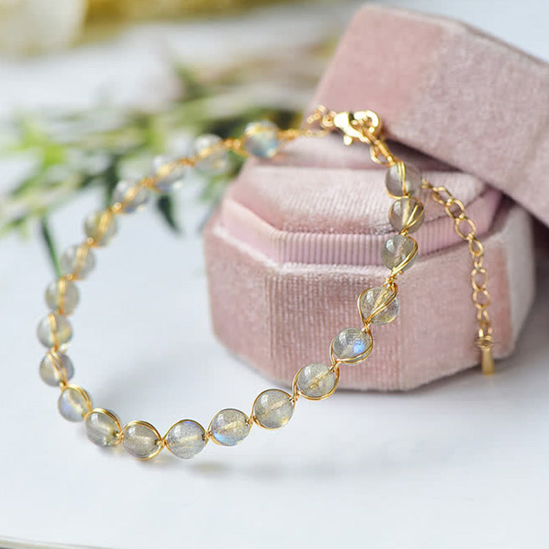Bracelet de guérison en or 14 carats avec pierre de lune pour une énergie positive et un calme optimal
